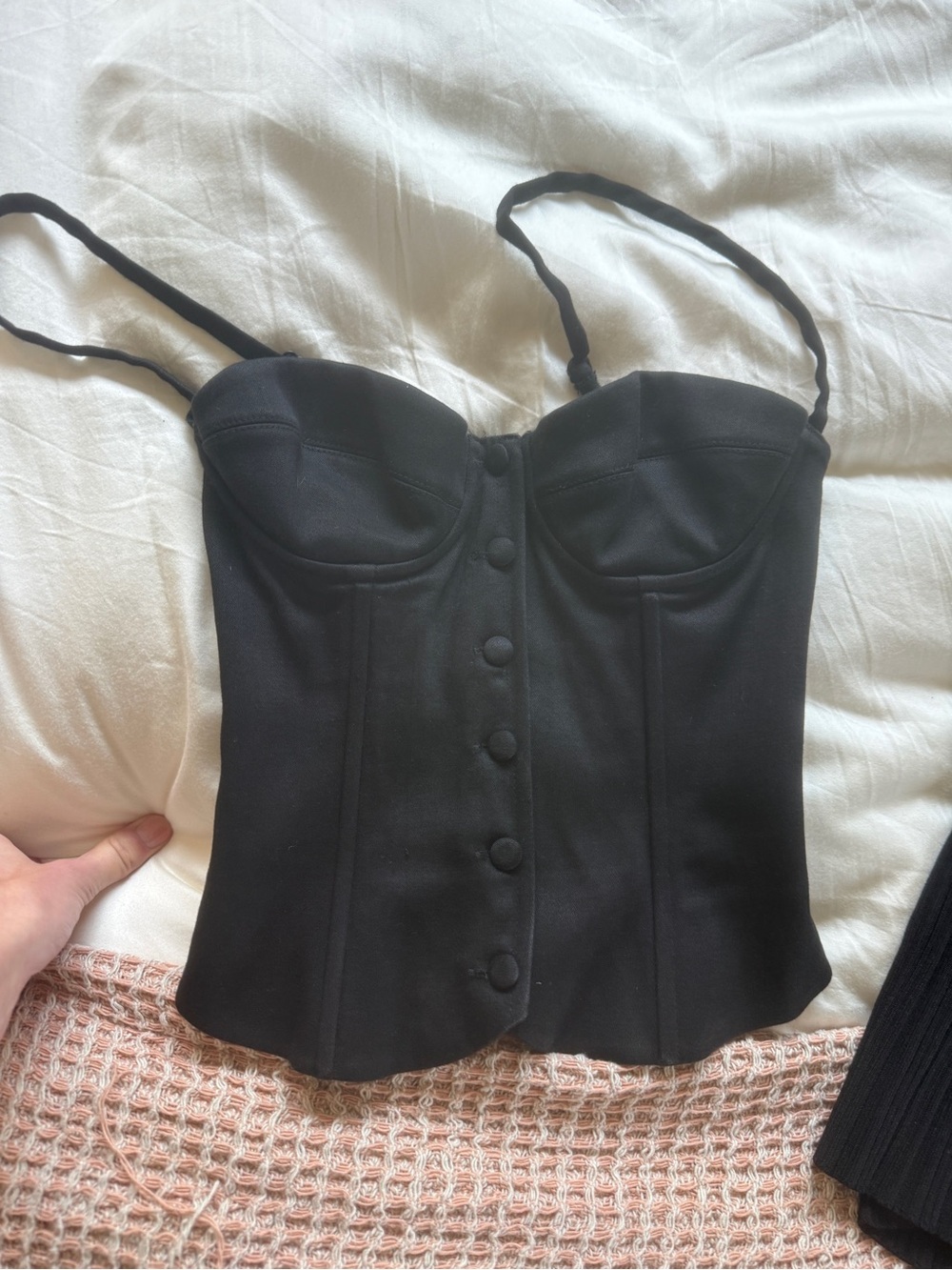 Mirror Palais Black Button-Front corset Top